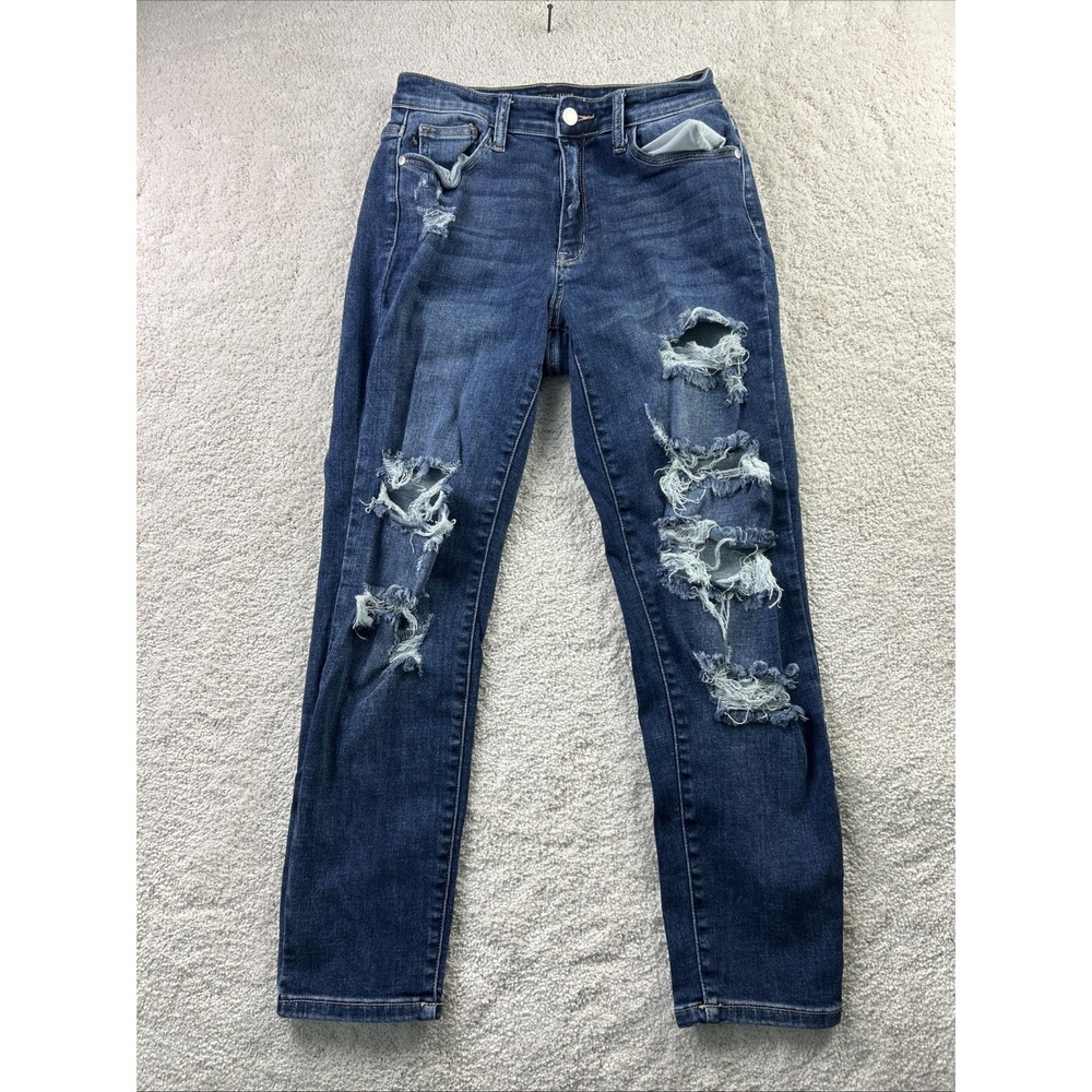 Judy Blue Jeans Women's Boyfriend Fit Size 5/27 Blue Distressed Ripped 5 Pockets